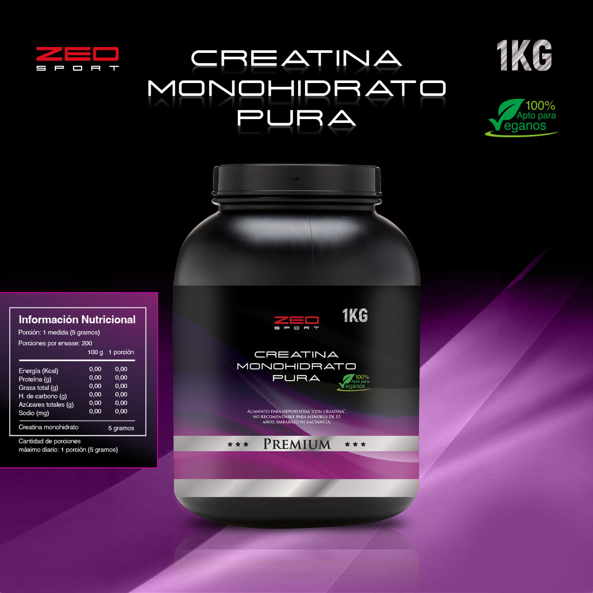 Creatina 1 kilo, 200 mesh